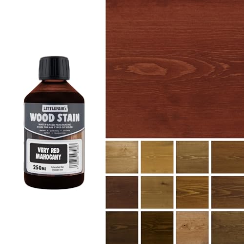 Littlefair's Wood Stain Water Based - 8.5oz/250ml - Indoor Furniture Stain Light & Dark Finishes - Special Non Toxic & Eco Friendly Formula - Wood Stain for Crafts - Color: Very Red Mahogany - color: Very Red Mahogany, size: 8.5oz/250ml