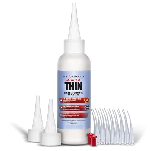 Starbond Super Fast Thin, Premium Instant CA (Cyanoacrylate Adhesive) Super Glue Plus Extra Cap and Microtips, (for Woodturning, Pen Turning, Hobby, Stabilizing, Finish, Inlay) (4 Ounce) - size: 4 ounce