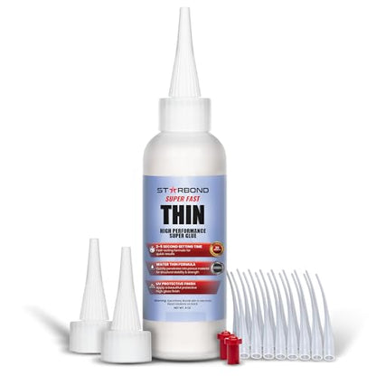 Starbond Super Fast Thin, Premium Instant CA (Cyanoacrylate Adhesive) Super Glue Plus Extra Cap and Microtips, (for Woodturning, Pen Turning, Hobby, Stabilizing, Finish, Inlay) (4 Ounce) - size: 4 ounce