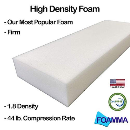Foamma 7" x 25" x 25" High Density Foam, Square Upholstery Foam for Dining Chair and Wheelchair Seat Cushion Replacement - color: High Density, size: 7" x 25" x 25"