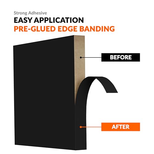Black Edge Banding 3/4 inch x 25 ft Melamine Iron On Adhesive Edging Cabinet Repair Laminate Shelf Board Countertop Furniture Strip Wood Veneer Tape Trim Peel Stick Cabinet Molding Vinyl PVC Iron - color: Black, size: 3/4 in x 25 ft