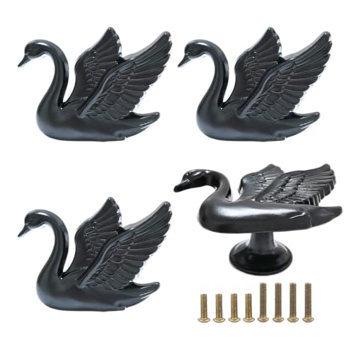 4Pack Swan Cabinet Knobs, Elegant Flying Bird Drawer Pulls Handle - color: Black