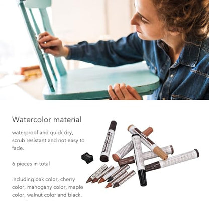 Repair Touch Up Kit,13Pcs Wood Scratch Restoration Set with 6 Touch Up Markers 6 Repair Crayons and Sharpener for Wooden Floors Doors and Furniture