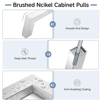 Estmoon 10 Pack 5 Inch Brushed Nickel Cabinet Handles - Silver Cabinet Pulls Modern Square Drawer Pulls Kitchen Pulls for Cupboard Hardware, 5" Hole Centers(128 mm) - color: Brushed Nickel