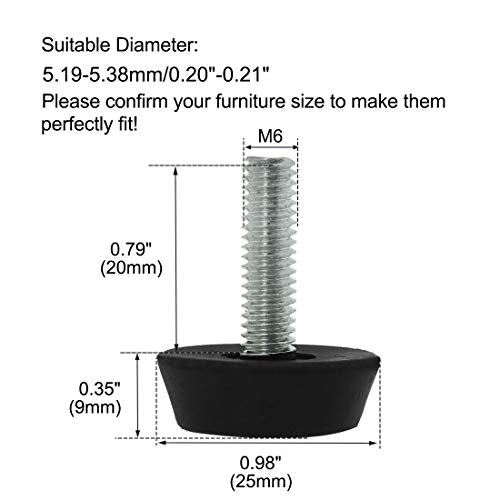 uxcell M6 x 20 x 25mm Furniture Glide Leveling Feet Adjustable Leveler Floor Protector for Table Desk Leg 8 Pack