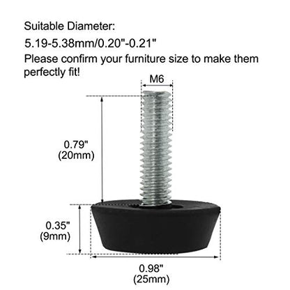 uxcell M6 x 20 x 25mm Furniture Glide Leveling Feet Adjustable Leveler Floor Protector for Table Desk Leg 8 Pack