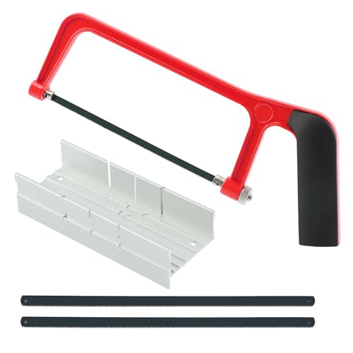 6 Inch Mini Hacksaw and Mitre Block Set, Adjustable Miter Box and Saw Set with 2 Spare Blades, Aluminum Cutting Saw Hack Saws for Woodworking, Hacksaw, Metal Cutting (Red) - color: Red