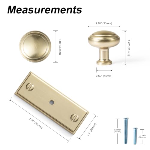 6Pack Champagne Bronze Cabinet Knobs with Backplate Drawer knobs - color: Champagne Bronze, style: Plaquette