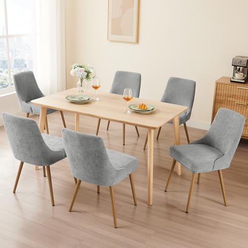 kinmars Kitchen & Dining Upholstered Dining Chairs Set of 6, Light Grey - color: Light Gray-linen