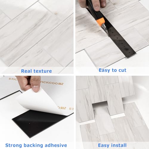 STICKGOO 10-Sheet Backsplash Peel and Stick Subway Tile(Thicker Design) - color: Faux Eurasian Wood Marble