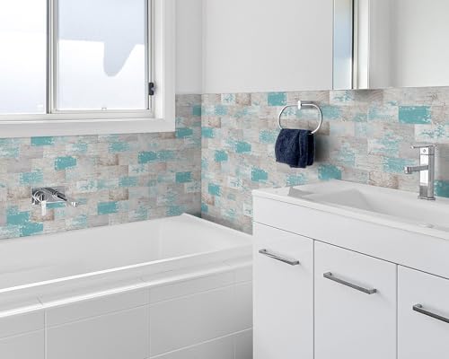DEWOO Peel and Stick Wall Tile Kitchen Backsplash Self Adhesive 10 Sheet - color: Turquoise