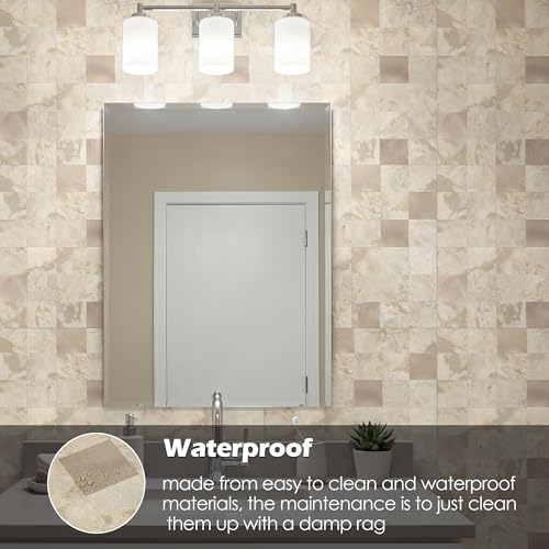 Yipscazo 10 Sheet Peel and Stick Backsplash Mosaic Tiles Stainless Steel Metal Kitchen Backsplash Stick on Tiles for Stove, Bathroom, Laundry in Ecru Stone (11.8'' x 11.8'') - color: Stone Beige