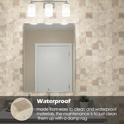 Yipscazo 10 Sheet Peel and Stick Backsplash Mosaic Tiles Stainless Steel Metal Kitchen Backsplash Stick on Tiles for Stove, Bathroom, Laundry in Ecru Stone (11.8'' x 11.8'') - color: Stone Beige