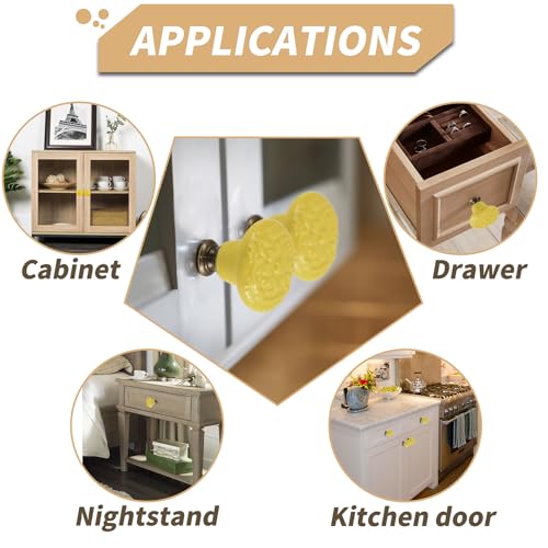 Ceramic Cabinet Knobs, Embossed Floral Design - Yellow, 20pcs - color: Yellow