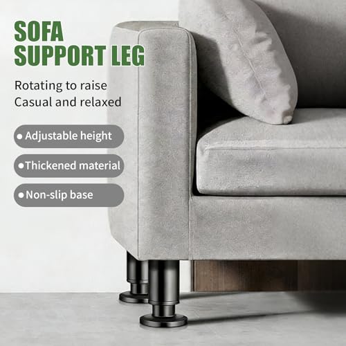 Furniture Legs Metal Adjustable 4 Pcs 3.15-4.72 inch, Adjustable Cabinet Legs for Sofa/Bed/Chair/Dresser/Table, Bed Center Slat Support Legs, Black - size: 3.15-4.72" (4pcs)
