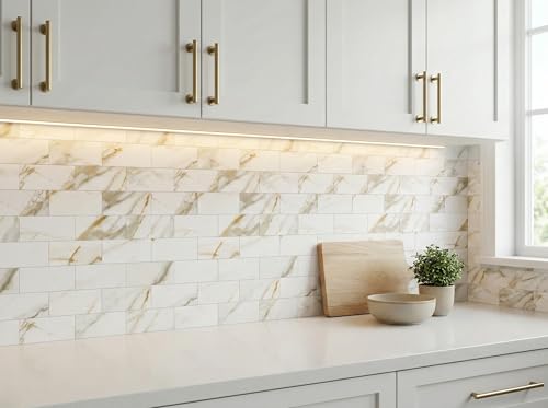2026 New Upgrade Peel and Stick Backsplash Tile, Peel and Stick 11.34" X 11.57" Wall Tile for Kitchen, Bathroom, Fireplace, Laundry (Cala Golden, 10 Packs) - color: Cala Golden