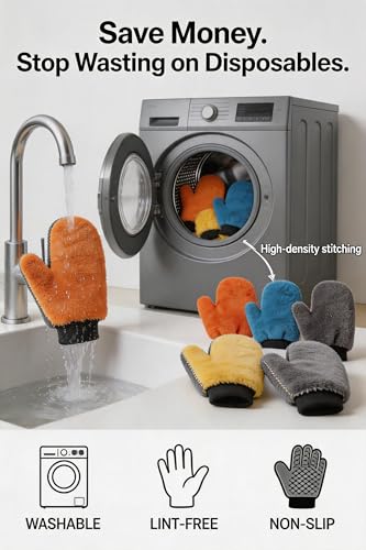 15 Pcs Microfiber Painting Mitts with Thumb, 3 Colors Paint Mitt Gloves for Furniture Staining, Reusable Lint-free Dusting Cleaning Gloves for House, Car Wash & Polishing