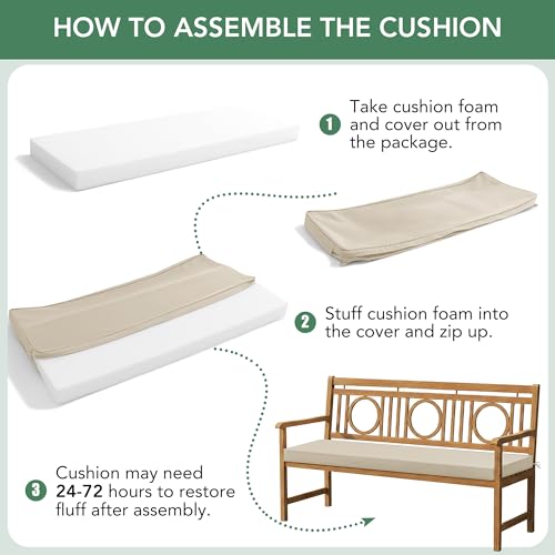 Summsun Outdoor Bench Cushion Pad, 42 x 18 x 3 Inch, Beige - color: Beige, size: 42x18x3 Inch