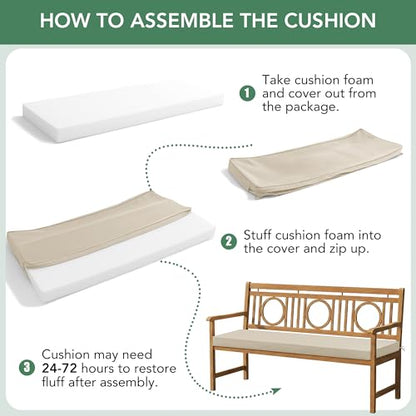 Summsun Outdoor Bench Cushion Pad, 42 x 18 x 3 Inch, Beige - color: Beige, size: 42x18x3 Inch