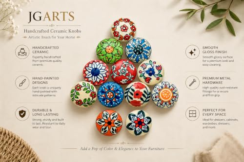 JGARTS 12 x Mix Vintage Look Flower Ceramic Knobs Door Handle Cabinet Drawer Cupboard Pull (12 Flat)
