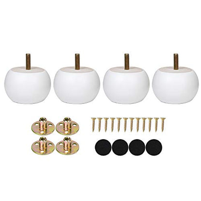 2 Inches White Bun Feet for Furniture Solid Wood Round Replacement Legs Set of 4 for Chair Ottoman Predrilled M8 Bolt - color: White