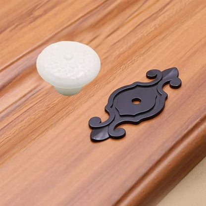 HUAMULAN Ceramic Knobs Cabinet Pulls with Black Base Backplate 10 Pack - color: White Knob + Black Base