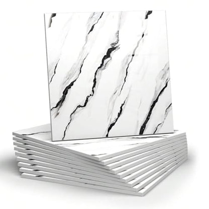 Chejiaye 10pcs Marble Peel and Stick Backsplash Waterproof Washroom Wall Panels, Peel and Stick Tile, PVC Foam Wall Panels for Kitchen,Bathroom,living room,White and Black(Not Real Tile,11.8" x 11.8") - color: White and Black, size: 11.8" x 11.8" x 10Pack