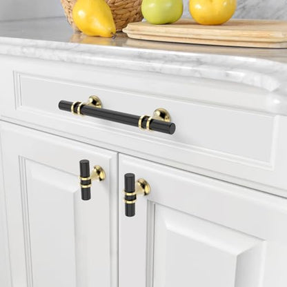 Amerdeco 10 Pack Matte Black and Gold Cabinet Pulls 3.75 Inch(96MM) Hole Centers Kitchen Cabinet Handles Cabinets Hardware Drawer Pulls ZH0058 - color: Gold+Matte Black, size: 3.75"/96MM Hole Center