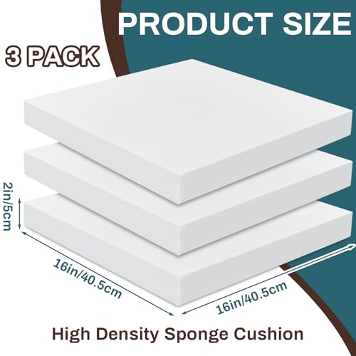 Frienda 3 Pack 2" x 16" x 16" Upholstery High Density Foam Cushion - size: 2 x 16 x 16 Inch