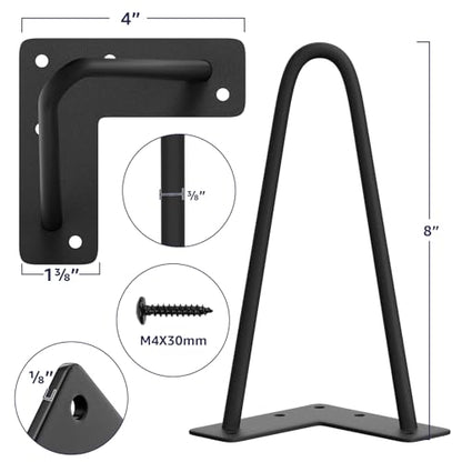SMARTSTANDARD 8 Inch Heavy Duty Hairpin Furniture Legs, Black 4PCS - color: Black, size: 8 Inch