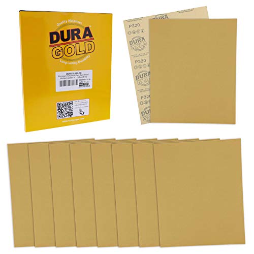 Dura-Gold Premium 9" x 11" Gold Sandpaper Sheets, 320 Grit (Box of 10) - size: 320-Grit