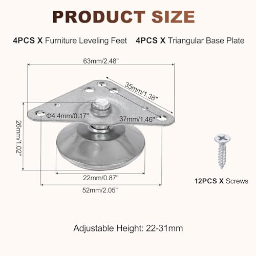 uxcell 4pcs Furniture Leveling Feet Adjustable Metal Feet (26x11x39mm) - size: 26 x 11 x 39mm