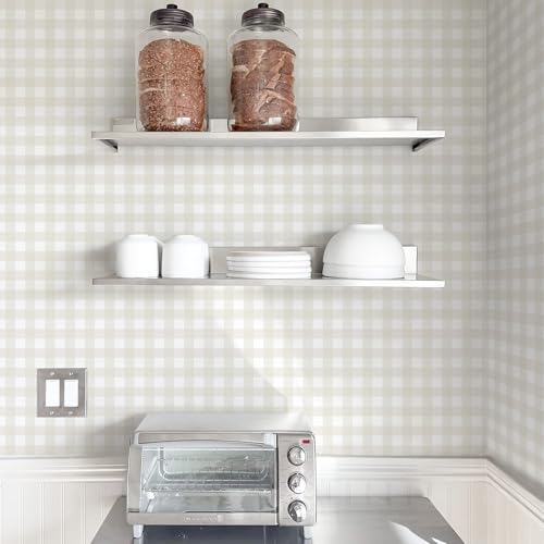 Cohoo Home Plaid Peel and Stick Wallpaper Gingham Checkered 17.3''×78.7'' - color: Neutral, size: 17.3"×78.7"