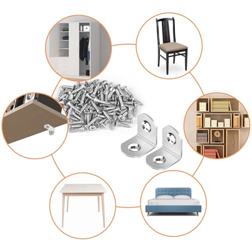 40 Pcs L Bracket Stainless Steel Corner Brace Sets, 90 Degree Right Angle Brackets with 80 Pcs Screws, L Bracket Firmware for Wooden Shelves, Chairs, Tables, Dressers, Furniture (Silver) - size: 40PCS | 20×20MM, style: Silver