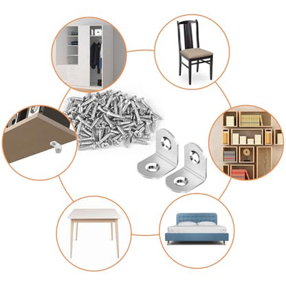 40 Pcs L Bracket Stainless Steel Corner Brace Sets, 90 Degree Right Angle Brackets with 80 Pcs Screws, L Bracket Firmware for Wooden Shelves, Chairs, Tables, Dressers, Furniture (Silver) - size: 40PCS | 20×20MM, style: Silver