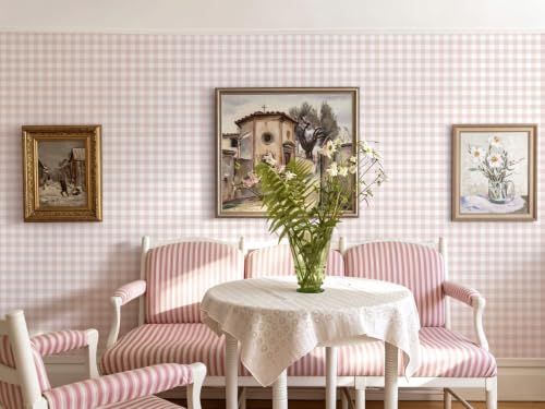 Peel and Stick Wallpaper for Bedroom Pink and White Plaid 78.7"×17.3" - color: Pink and White, size: 17.3" x 78.7"