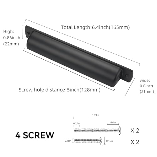 10 Pack 5 inch(128mm) Matte Black Kitchen Cabinet Handles Cabinet Cup Pulls Black Drawer Cup Pulls Kitchen Cabinet Hardware - color: Matte Black, size: 5" Hole Center（128mm）