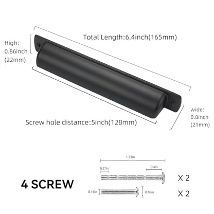 10 Pack 5 inch(128mm) Matte Black Kitchen Cabinet Handles Cabinet Cup Pulls Black Drawer Cup Pulls Kitchen Cabinet Hardware - color: Matte Black, size: 5" Hole Center（128mm）