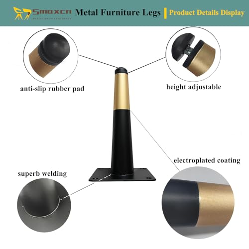 4pcs 4 3/4 inch (12cm) Black & Gold Metal Furniture with Level Feet - color: Black Gold, size: 4 6/8 inch