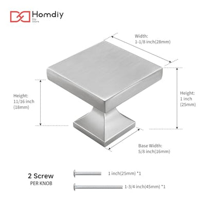 homdiy Brushed Nickel Cabinet Knobs 5 Pack Satin Nickel Square Knobs - color: Nickel Knobs, size: 5 Pack
