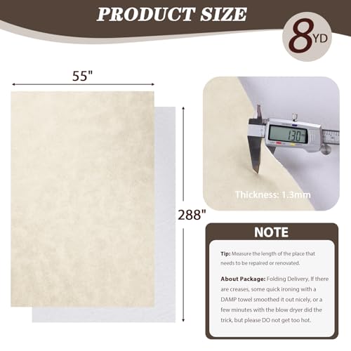 Faux Leather Vinyl Upholstery Fabric by The Yard 1.3mm Thicken 8 Yards - color: Beige, size: 8 Yards