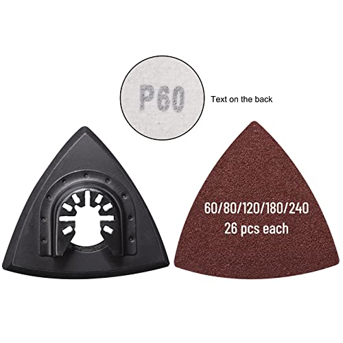 136Pcs Oscillating Tool Sanding Pad Kit, Contains 6Pcs Triangle Sanding Pads and 130Pcs Multitool Sandpaper, 60 80 100 120 240 Grits Oscillating Multi Tool Sandpaper Great for Wood&Plaster Polishing - size: 136 pcs Triangle Pad Kit
