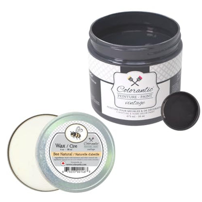 Colorantic-Bundle Dark Black Chalk Paint (Night,16 Oz) and Clear Wax (4 Oz)