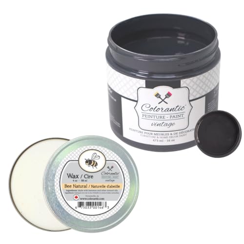 Colorantic-Bundle Dark Black Chalk Paint (Night,16 Oz) and Clear Wax (4 Oz)