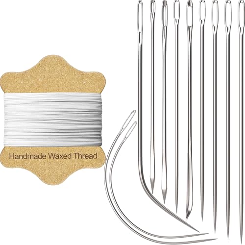 VONEEDL Upholstery Repair Kit: Waxed Sewing Thread (White Color) & Heavy Duty Needles (11 PCS) for Leather, Canvas & Quilting Thread - color: White