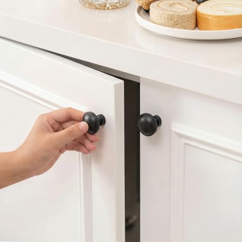 Goldenwarm Black Cabinet Knobs, Round Drawer Handles 1-1/4 Inch 10 Pack | Rustproof Single Hole Cabinet Hardware, Solid Zinc Alloy, Screws Included for Cupboard Closet Furniture Upgrade - color: Matte Black, size: Knob(1-1/4 In)
