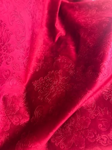 Damask Embossed Velvet Upholstery Drapery Fabric (Cherry) - color: Cherry