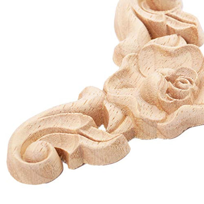 4Pcs Wooden Carved Rose Appliques Onlays, Furniture Corner Carvings Decals - size: 10x10cm/3.94"x3.94"