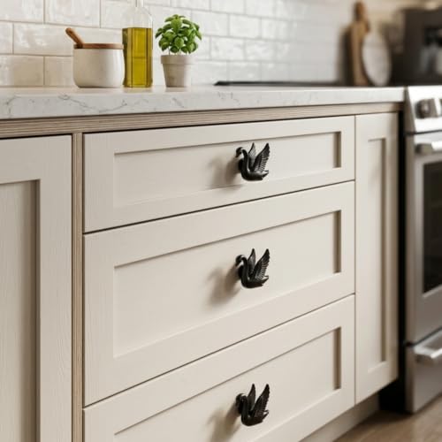 4Pack Swan Cabinet Knobs, Elegant Flying Bird Drawer Pulls Handle - color: Black