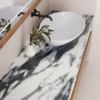 VaryPaper 24"x473" Black and White Marble Countertop Peel and Stick Wallpaper Marble Vinyl Wrap for Cabinets Table Furniture Waterproof Self Adhesive Removable Wall Paper for Bedroom Bathroom Kitchen - size: 24" x 473"